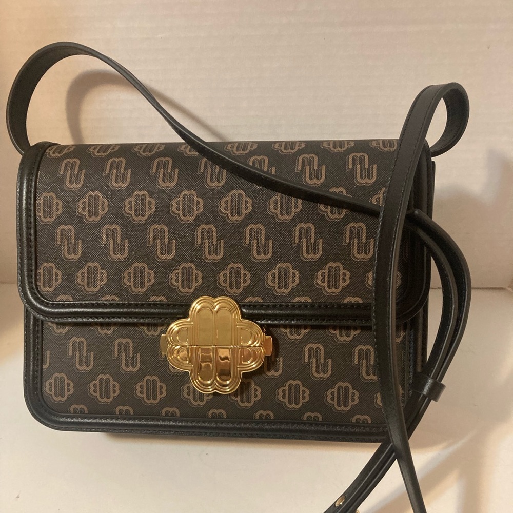 MAJE Clover Clasp Canvas Bag with Leather trim.